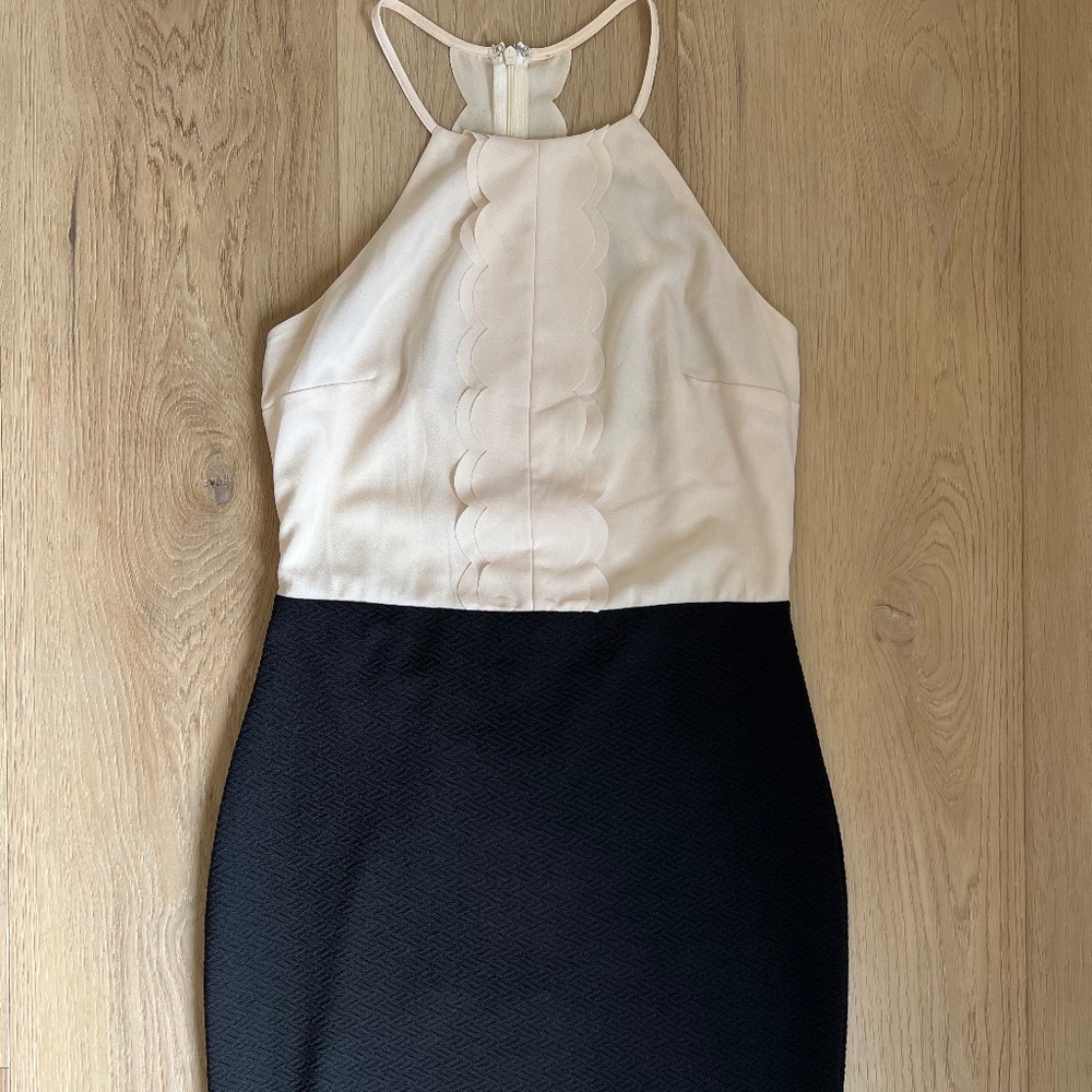 Black and Off White Sleeveless Mini Cocktail Dress, Size 2